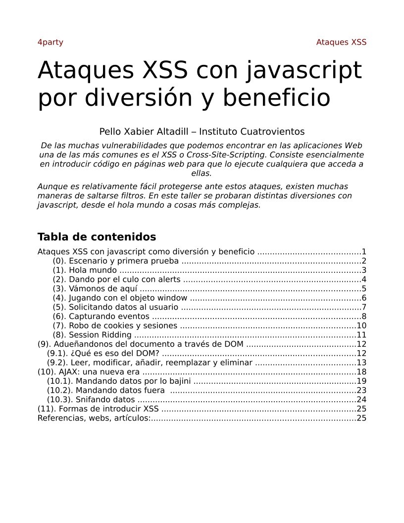 Imágen de pdf Ataques XSS con javascript por diversión y beneficio